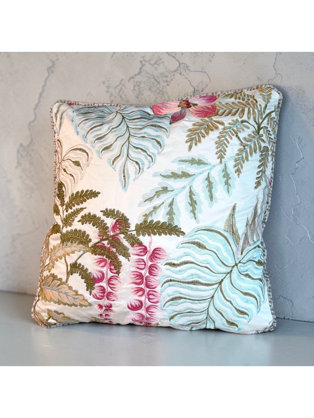 Bassett McNab Tropical Floral Embroidered Pillow 16x16